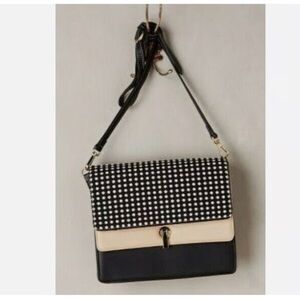 Anthropologie Black and Cream Polka Dot Shoulder Bag